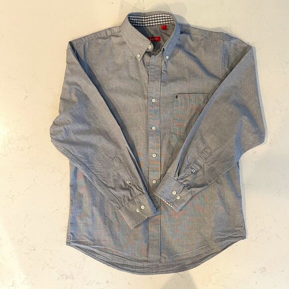 Izod Button Down Lg Sleeve Oxford Collar Casual Cotton Shirt Heathered Blue Sz M - Picture 1 of 13